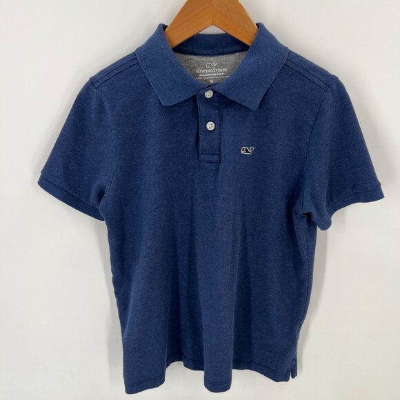 Vineyard Vines M Blue Edgartown Knit Polo Shirt Whale Logo Boys Short Sleeve - Picture 10 of 10